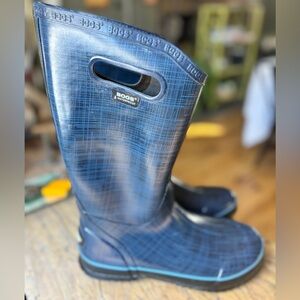 Bogs Navy Blue Plaid Waterproof Winter Rain Boots